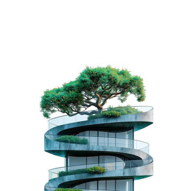 Foto edificio altísimo con árbol en la parte superior de la ia generativa