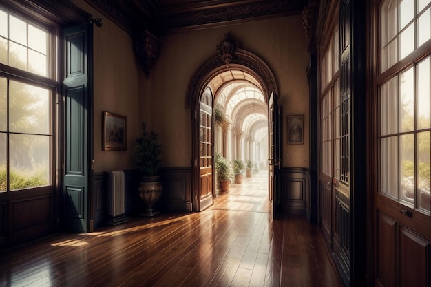 Edificio alto antiguo estilo castillo europeo palacio aristocrático papel tapiz ilustración de fondo