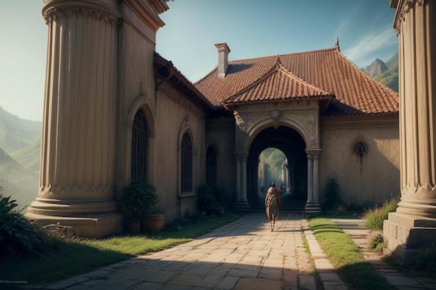 Edificio alto antiguo estilo castillo europeo palacio aristocrático papel tapiz ilustración de fondo