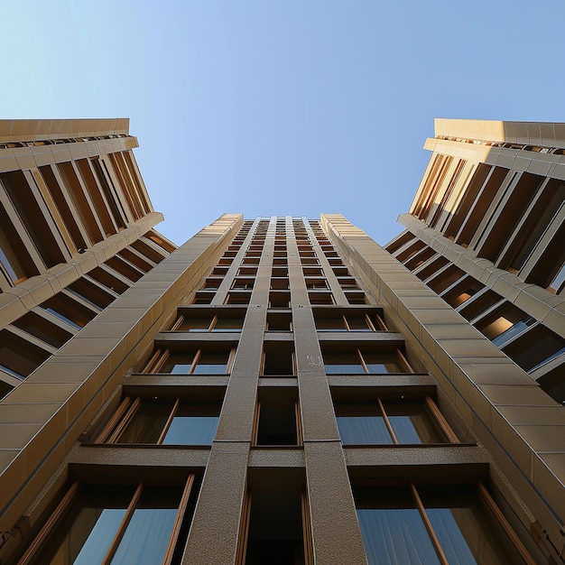 un edificio alto con un cielo azul detrás de él