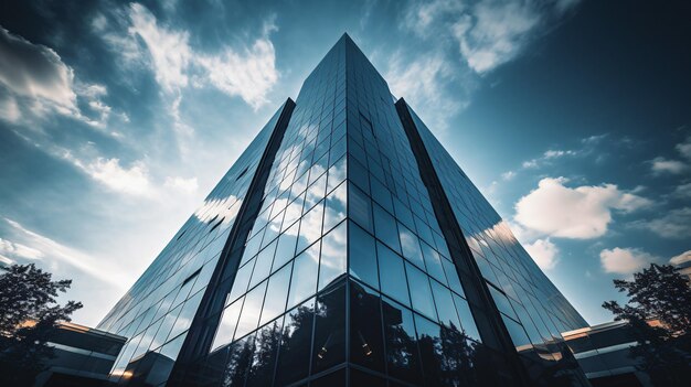 Un edificio alto con un cielo azul