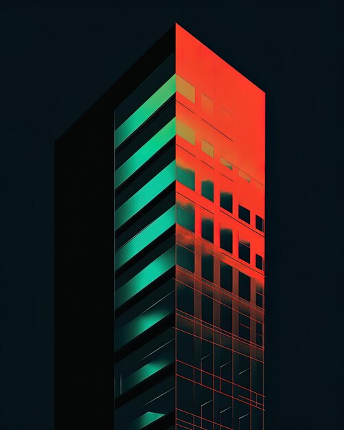 Foto un edificio alto con muchas ventanas y un color rojo y verde