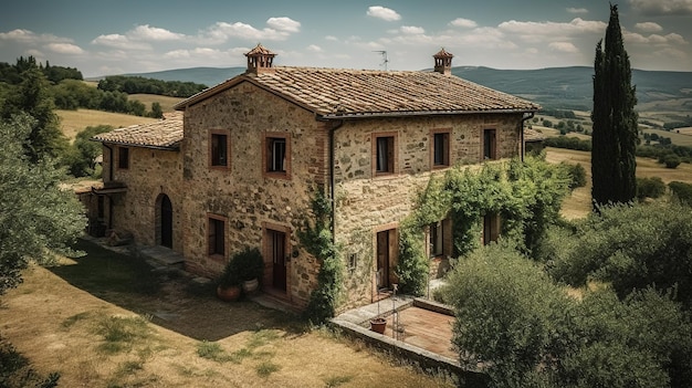 Un edificio antiguo en un campo