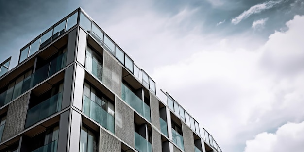 Edificio de apartamentos contemporáneo moderno cielo azul AI generativo AIG20