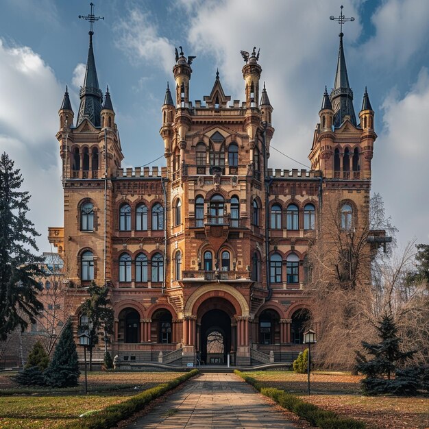 Foto edificio arquitectónico de la universidad de chernivtsi con ventanas y torres