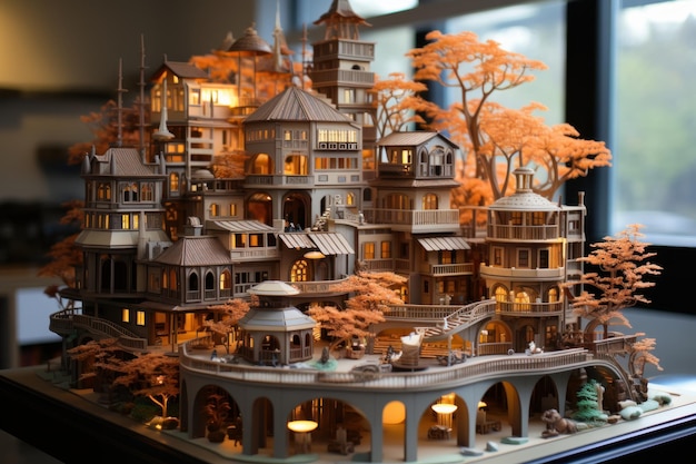 Un edificio de arte digital elaborado con papeles en quilling de ilustración de estilo kirigami