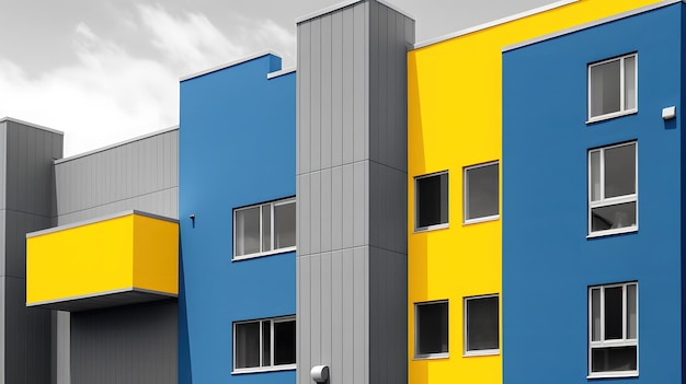 Edificio azul y amarillo en la ciudad AI generativa AI generada