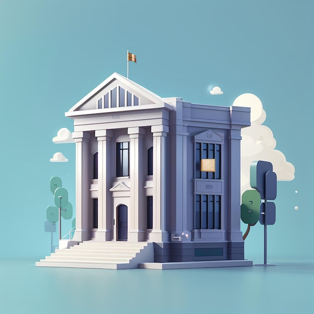 Foto edificio del banco banca en línea finanzas transacciones bancarias servicio bancario icono vectorial 3d estilo minimalista de dibujos animados