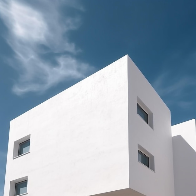 Edificio blanco contra el cielo azul