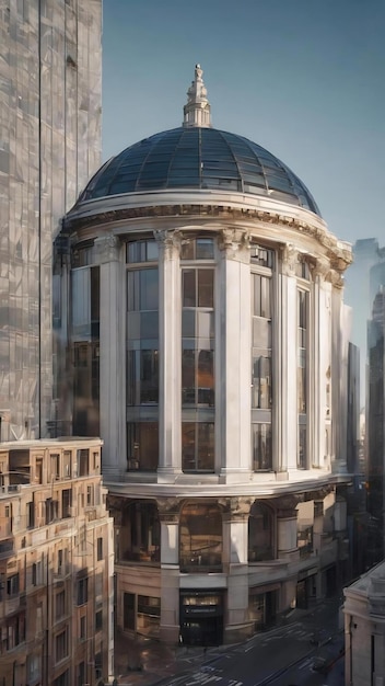 Un edificio blanco con una esfera en la parte superior