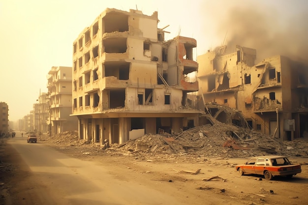 Edifício bombardeado destruído com escombros no conflito Gaza Palestina Israel ou destruição de guerra russa