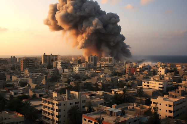 Edifício bombardeado destruído com escombros no conflito Gaza Palestina Israel ou Rússia Destruição de guerra