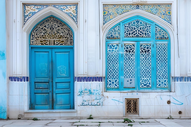 Foto edifício branco com porta azul