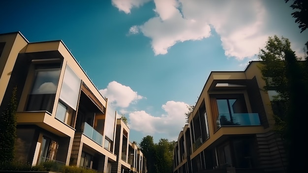 Un edificio con un cielo azul de fondo