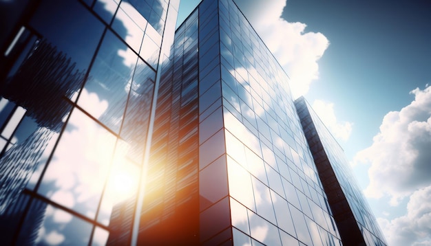 Un edificio con un cielo azul y nubes.