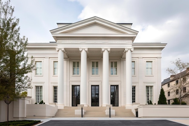 Edifício clássico com toque moderno, com linhas elegantes e elementos de design minimalista