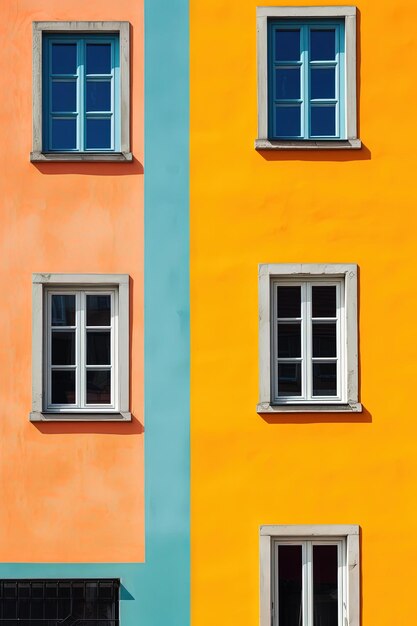 Un edificio colorido con un azul