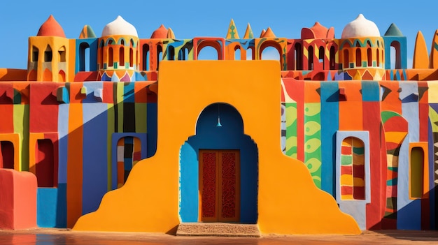 Foto un edificio colorido con un edificio de colores con un edificio en el fondo