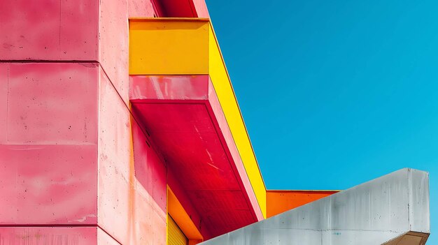 un edificio colorido con una estructura pintada de amarillo y rojo