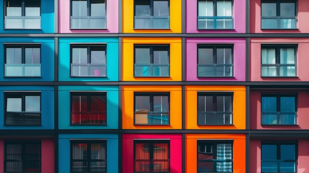 Foto edificio colorido con ventanas y balcones