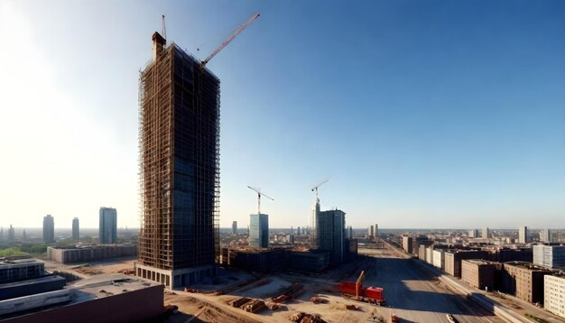 Foto un edificio en construcción con una grúa en el fondo