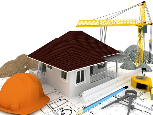 Edificio en construcción con grúa en la ilustración superior