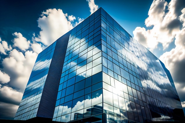 Foto edificio de cristal bajo cielo azul y nubes blancas generativo aixa