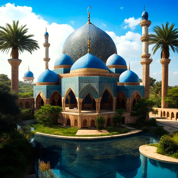 Edifício da mesquita Ramadan Kareem Cartão de felicitações Ilustração Gerar AI