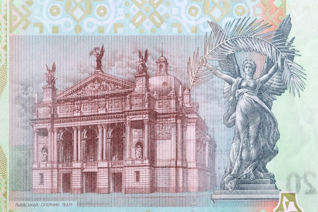 Edifício da Ópera de Lviv do dinheiro ucraniano Hryvnia