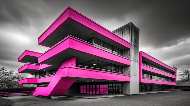 Edifício de concreto em estilo de brutalismo gerativo de IA cores rosa e cinza no estilo de neoconcretismo