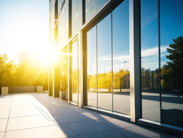 Edifício de escritórios corporativos modernos com reflexo solar