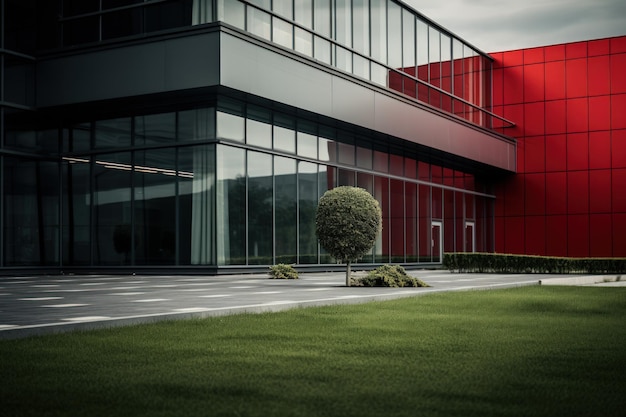 Foto edifício de escritórios de parede vermelha geométrica moderna em céu limpo gerar imagem de ia