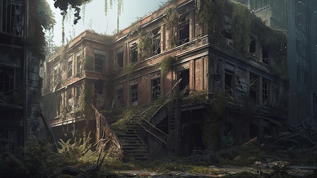 Edificio desolado y abandonado ilustración de arte digital IA generativa