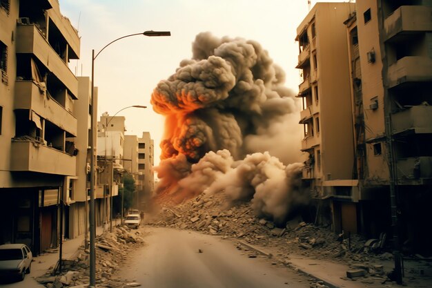 Foto edificio destruido por bombas con escombros en el conflicto de gaza palestina israel o rusia destrucción de guerra