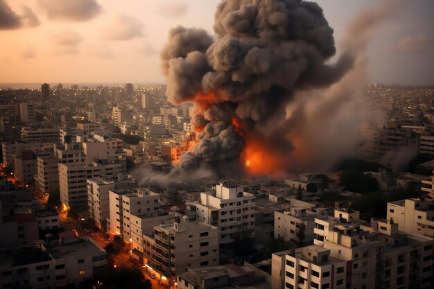 Edificio destruido por bombas con escombros en el conflicto de Gaza Palestina Israel o Rusia Destrucción de guerra