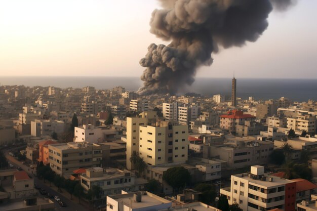 Edificio destruido por bombas con escombros en el conflicto de Gaza Palestina Israel o Rusia Destrucción de guerra