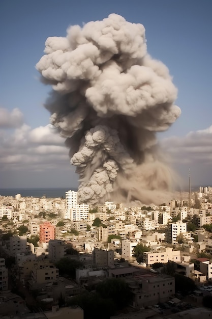 Edificio destruido por bombas con escombros en el conflicto de Gaza Palestina Israel o Rusia Destrucción de la guerra