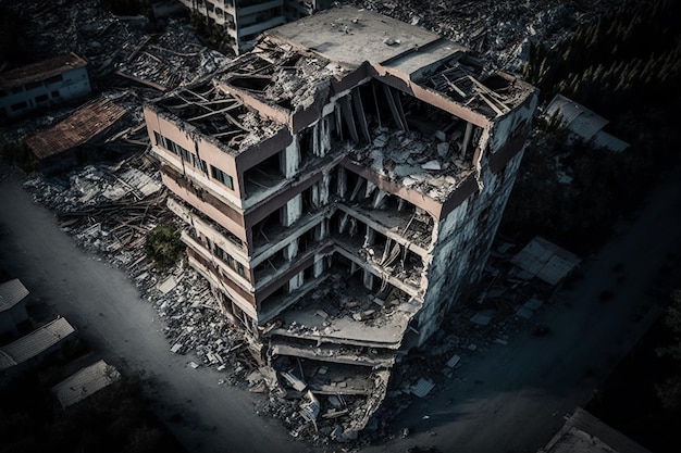 Edificio destruido después del terremoto