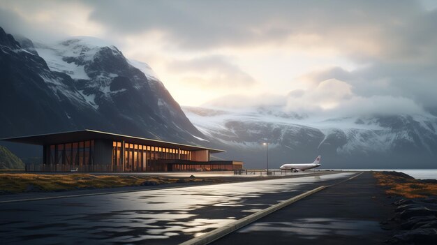 Foto edifício do terminal inspirado na natureza norueguesa terragen com atmosfera whistlerian