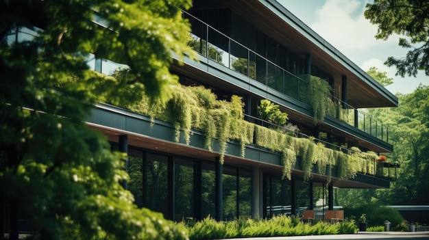 Edifício ecologicamente correto com plantas e árvores Criado com tecnologia Generative AI