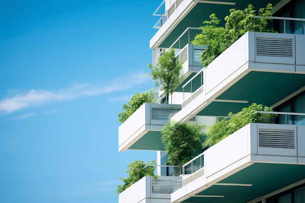 Edificio ecológico en la ciudad moderna Edificio de oficinas de vidrio sostenible con árbol para reducir el CO2