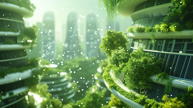 Edificio ecológico en la ciudad modernaCiudad del futuro Edificio de oficinas con entorno verde