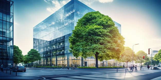 Edifício ecológico Edifício de escritórios de vidro sustentável com madeira para reduzir as emissões de carbono