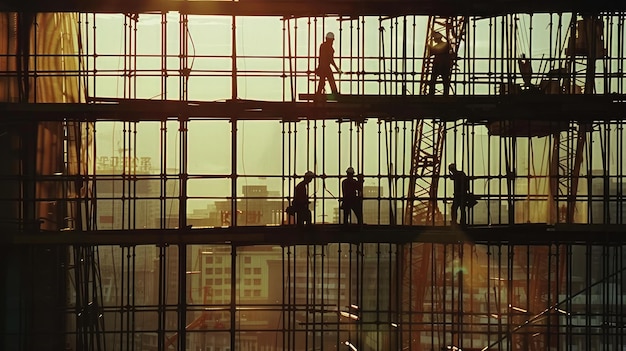 Edifício em construção com trabalhadores