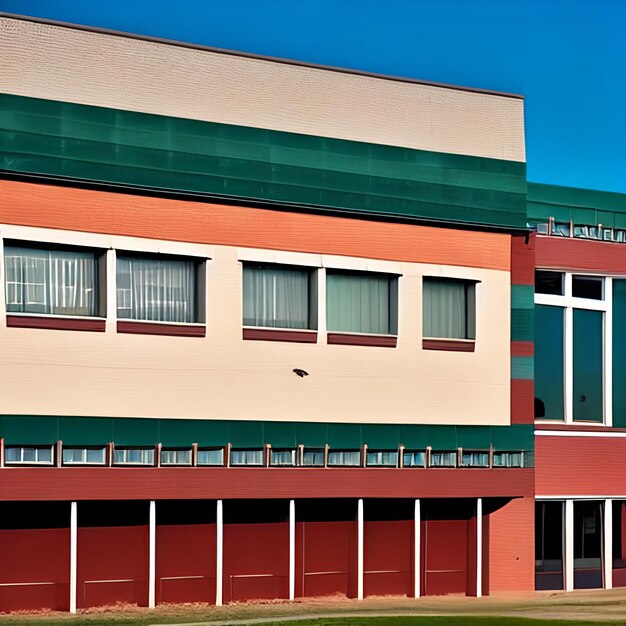 Foto un edificio escolar con un letrero escolar en la parte superior