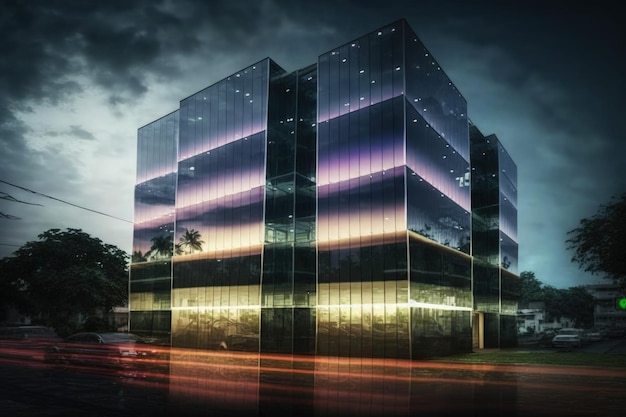 Un edificio con fachada de cristal edificio futurista