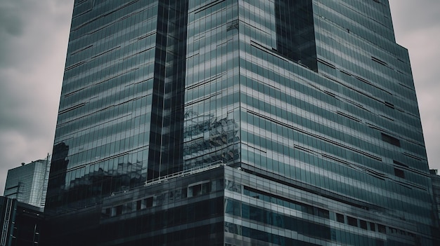 Un edificio con una fachada de vidrio y el banco de palabras en él