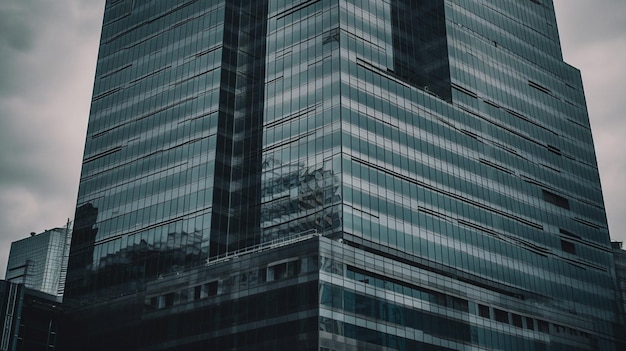 Un edificio con una fachada de vidrio y el banco de palabras en él