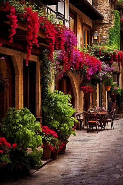 Foto un edificio con flores en el exterior