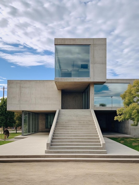 un edificio con un fondo de cielo y un árbol en primer plano